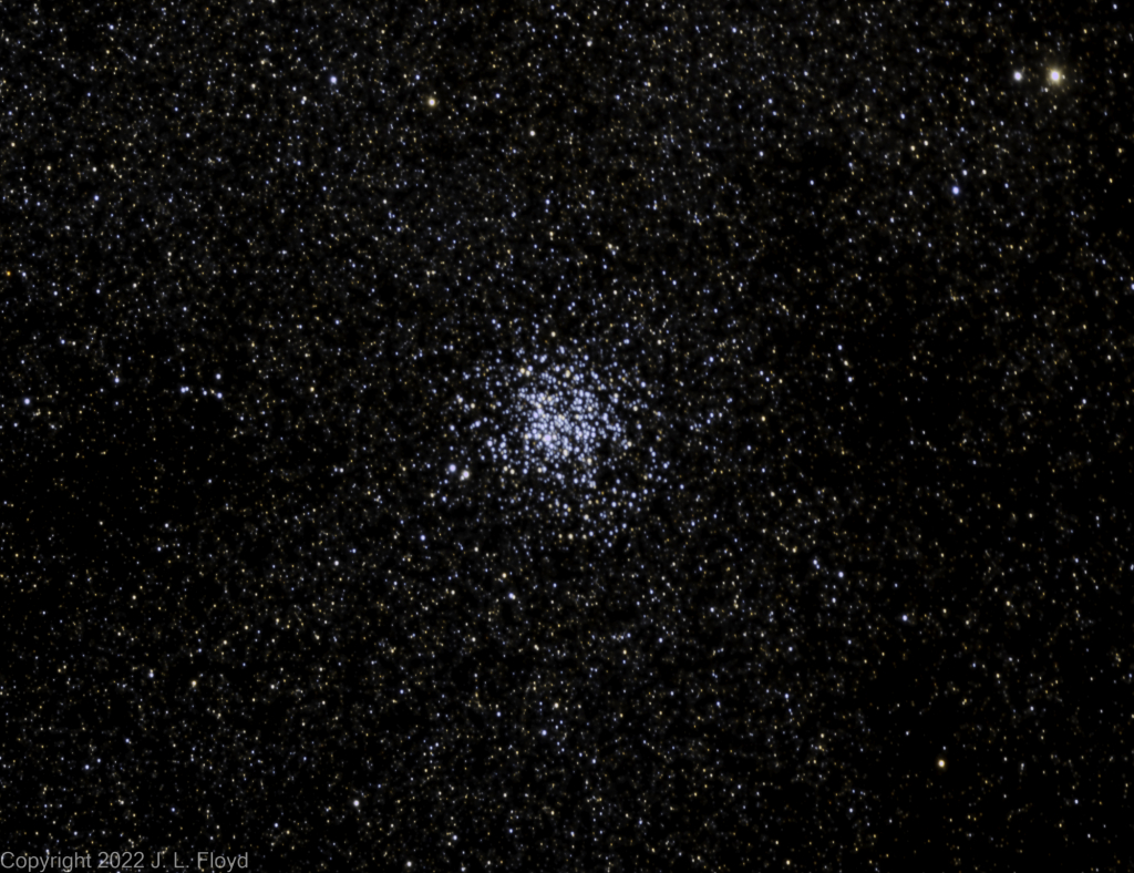 M11 - The Wild Duck Cluster
One of the richest, most compact and most massive open clusters known;  estimates range from 3,700 to 11,000 solar masses.  Radius 95 light-years.  6,120 light-years away, in the constellation Scutum.  Supposedly the cluster resembles a flying flock of ducks, although as far as I can tell it could just as well be geese, crows or magpies.
