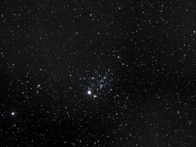 NGC 457 - The Owl Cluster
An open star cluster in the constellation Cassiopeia, about 7,900 light-years distance from our Solar System.  The "eyes" are the magnitude 5 star Phi-1 Cassiopeiae and magnitude 7 Phi-2 Cassiopeiae.
