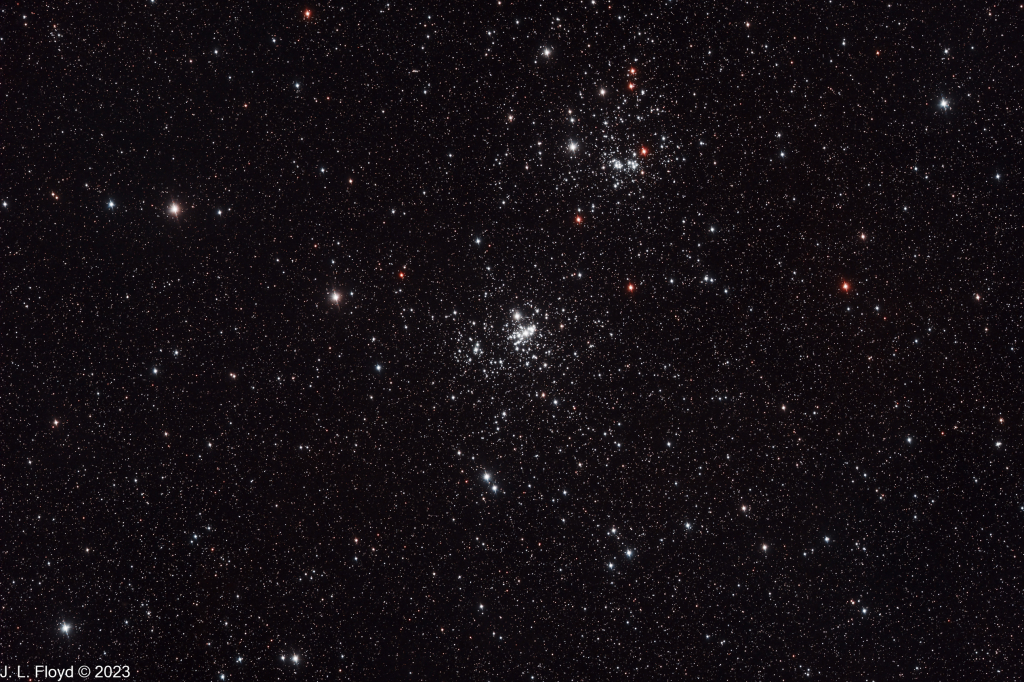 NGC869 and NGC884 - The Double Cluster in Perseus
Open clusters - NGC869 is center/bottom, 7460 light-years away; NGC884, top, 7640 light-years away
