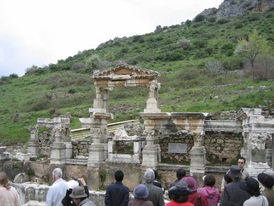 The Trajan Fountain
Dedicated to the Roman emperor of the same name, the fountain was built on the north side of Curetes Street in the second century AD.  A huge statue of the emperor stood over the pool, but only its feet have survived.
Keywords: Ephesus;Fountain;Trajan