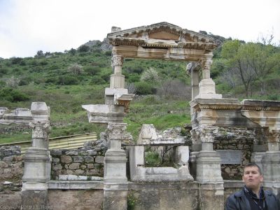 The Trajan Fountain
With our guide Attila the Honey making faces in the foreground.
Keywords: Attila;Ephesus;Fountain;Trajan;Turkey