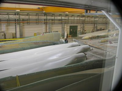 Wind Turbine Blade Factory
Interior of the factory, showing blades under construction.
Keywords: Aegean Free Zone;Esbas;Izmir;Turkey March 2006