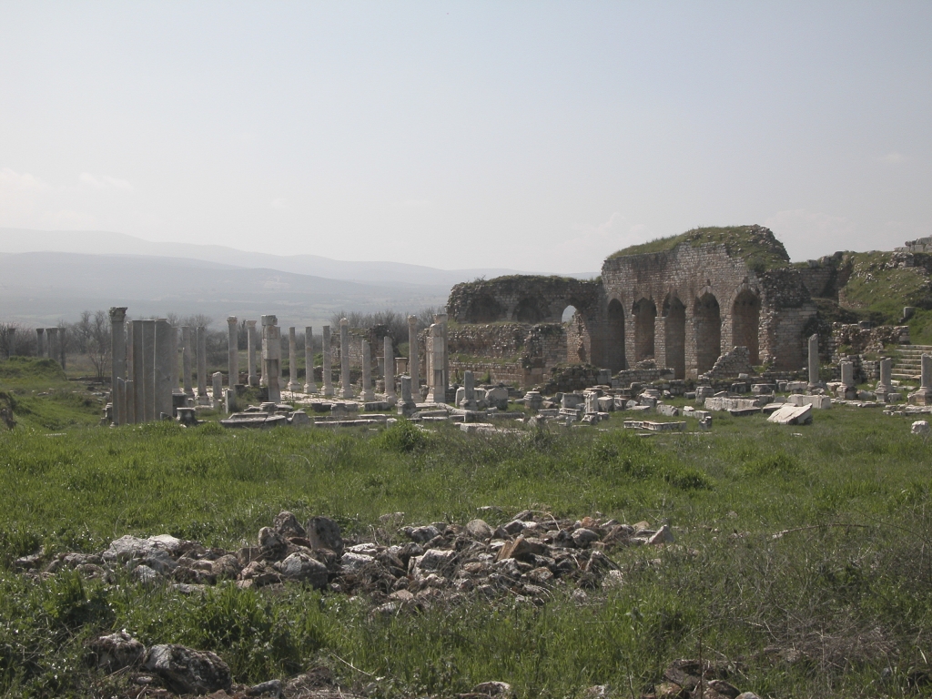 South Agora and Baths of Hadrian
The Baths of Hadrian, built across the west end of the South Agora, were massively constructed from large tufa-like blocks faced with marble veneer and consist of five great barrel-vaulted chambers, with an imposing colonnaded court in front.
Keywords: Aphrodisias