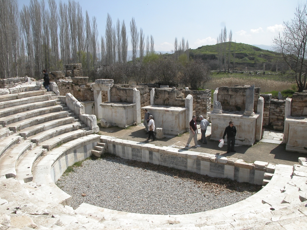 The Bouleterion, or Odeon
City council meetings were held here.  Originally had a vaulted ceiling and seated 1,750 people, but the upper seating rows have collapsed, along with the roof.  Dates from the late second or early third century AD.
Keywords: Aphrodisias