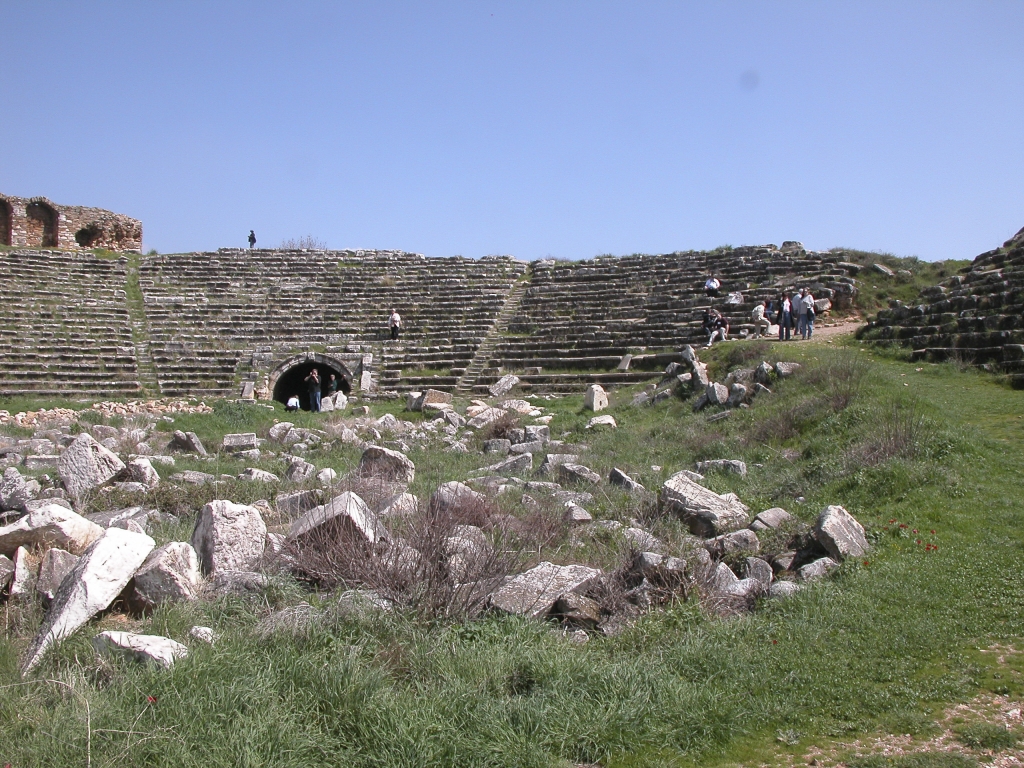 The Stadium at Aphrodisias
The tour group members are dwarfed by the size of the stadium.
Keywords: Aphrodisias