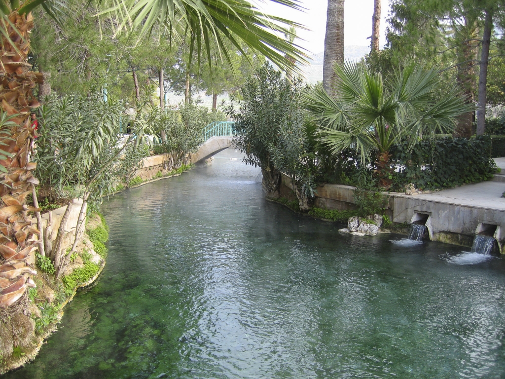 Mineral Waters
In the mid-20th century, hotels were built over the hot springs, causing considerable damage to the travertine terraces.  The hotels were later torn down and replaced with artificial pools.

