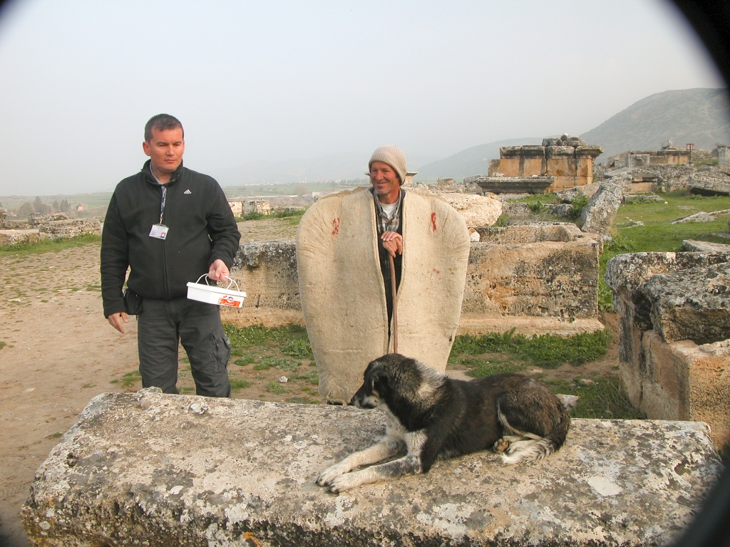 Shepherd
The Hierapolis necropolis serves as a grazing ground for local sheep.  Here Attila talks to a shepherd and his dog.
