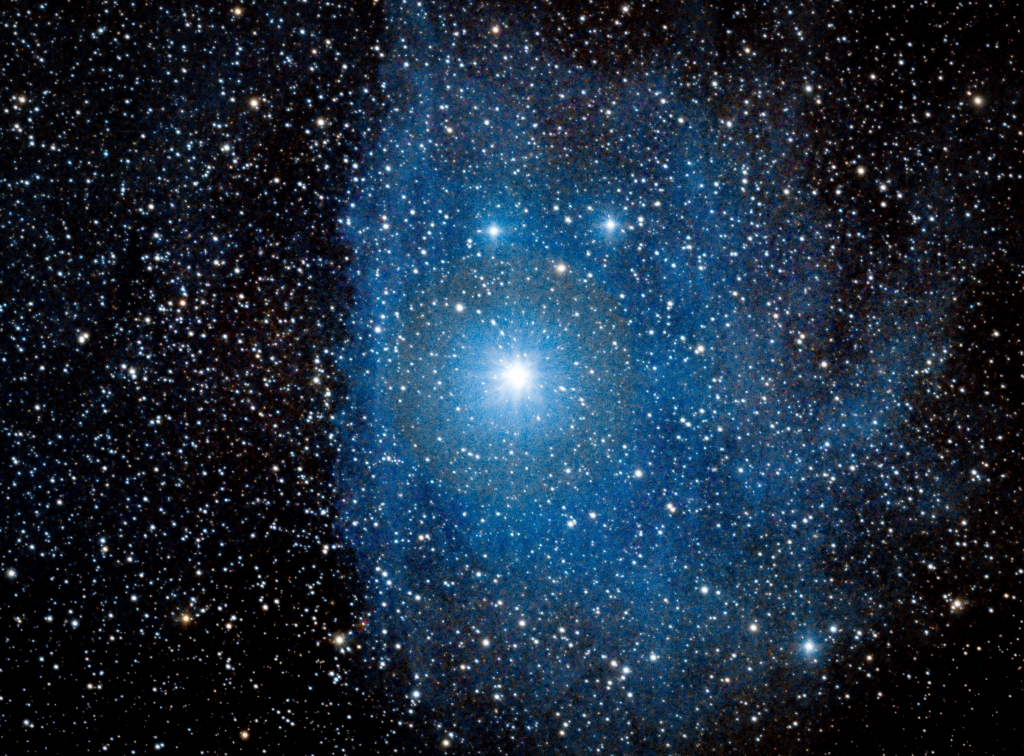 IC4592 - Blue Horsehead Nebula 
Reflection nebula in the constellation Scorpius, lit by the giant septuple star Jabbah (Nu Scorpii).  This photo shows only part of the nebula, so the horsehead shape is not evident here.
