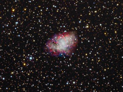 M1 - The Crab Nebula
Remnant of a supernova observed by the Chinese in 1054 AD.  Found in the constellation Taurus, about 6500 light-years from Earth.
