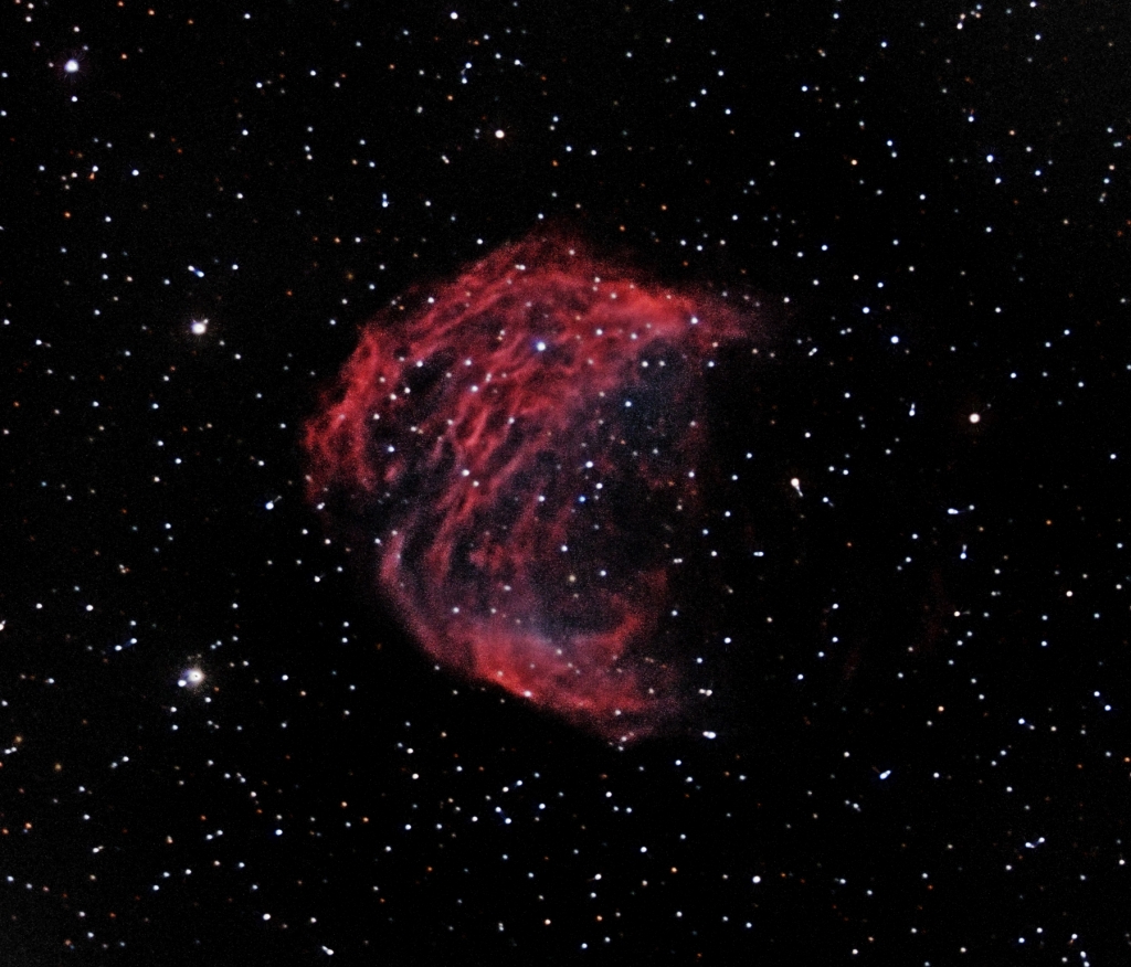 Medusa Nebula (Sharpless 2-274)
Planetary Nebula in Gemini.  Discovered in 1955, first thought to be a supernova remnant, but Soviet astronomers in 1971 determined it to be a planetary nebula.
