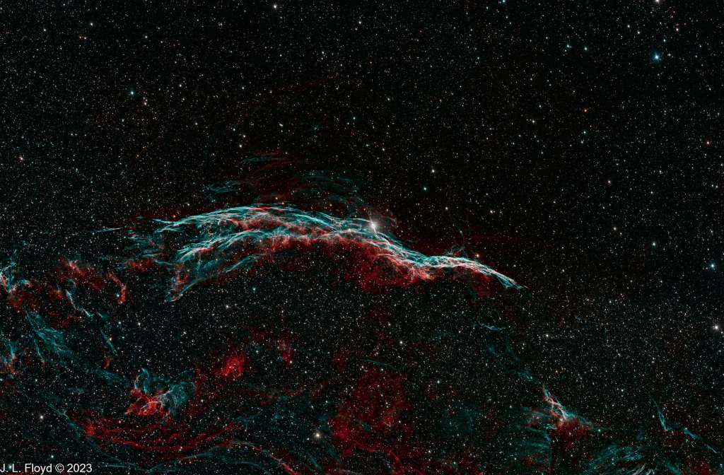 NGC6960 - The Western Veil Nebula
Part of the Cygnus Loop, a supernova remnant in Cygnus.  Also known as the Witches’ Broom.  
