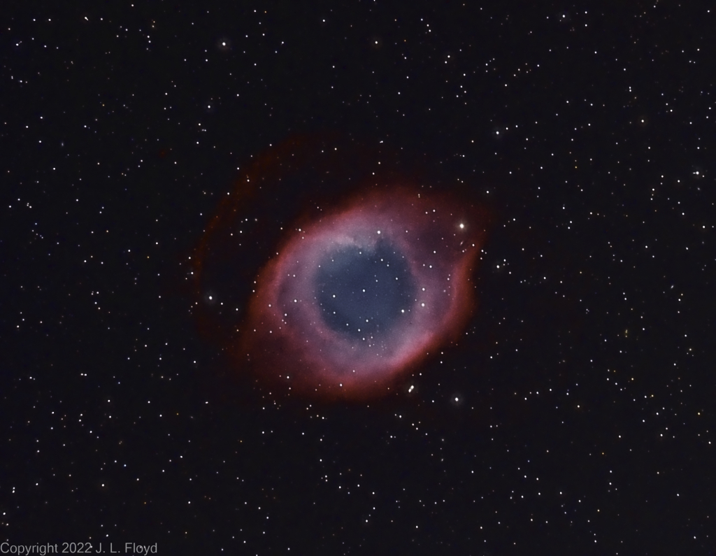 NGC 7293 - The Helix Nebula in Aquarius
One of the closest planetary nebulae, at only 650 light-years from Earth.  Around 10,600 years old and 2.5 light-years in diameter.  Sometimes known as the "Eye of God" or the "Eye of Sauron."
