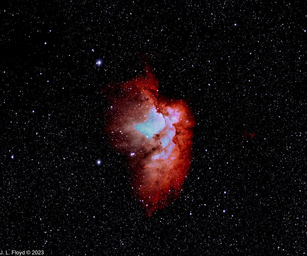 NGC7380 - The Wizard Nebula
Open cluster with surrounding nebulosity in Cepheus, about 8500 light-years away.
