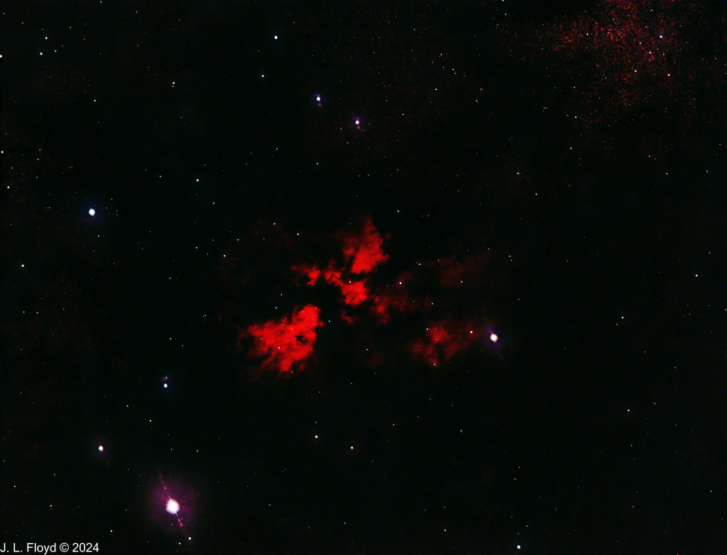 Sharpless 2-64, emission nebula in Serpens
An emission nebula in Serpens about 1000 light years distant.  Dim and difficult to image.  Sometimes called the Smoking Embers nebula.

