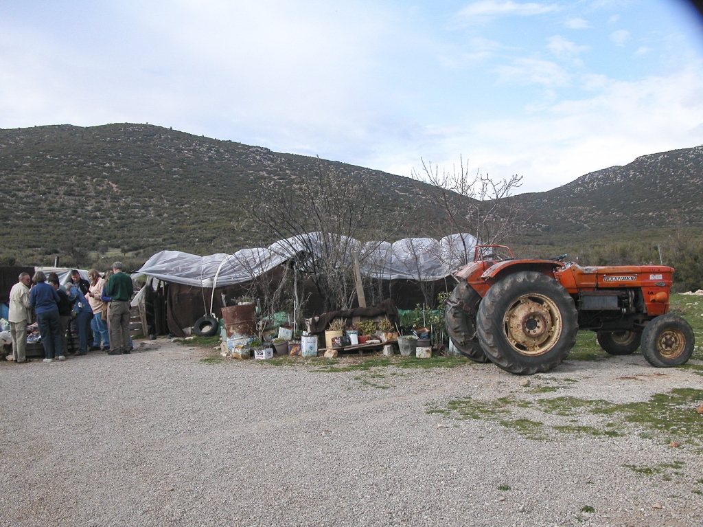 Nomad Camp
On the road from Denizli to Antalya, we stopped at what we were told was a nomad's camp.  Genuine nomads are pastoral rather than agricultural, and so it is hard to understand why a real nomad would need a tractor; and given that the lady who maintained this establishment was more concerned with selling items such as shawls and amulets than herding sheep and goats, it seemed more to fit the definition of "tourist trap."  Nevertheless, it was a welcome stop in a long ride, and nobody complained.
Keywords: Taurus Mountains;Turkey March 2006