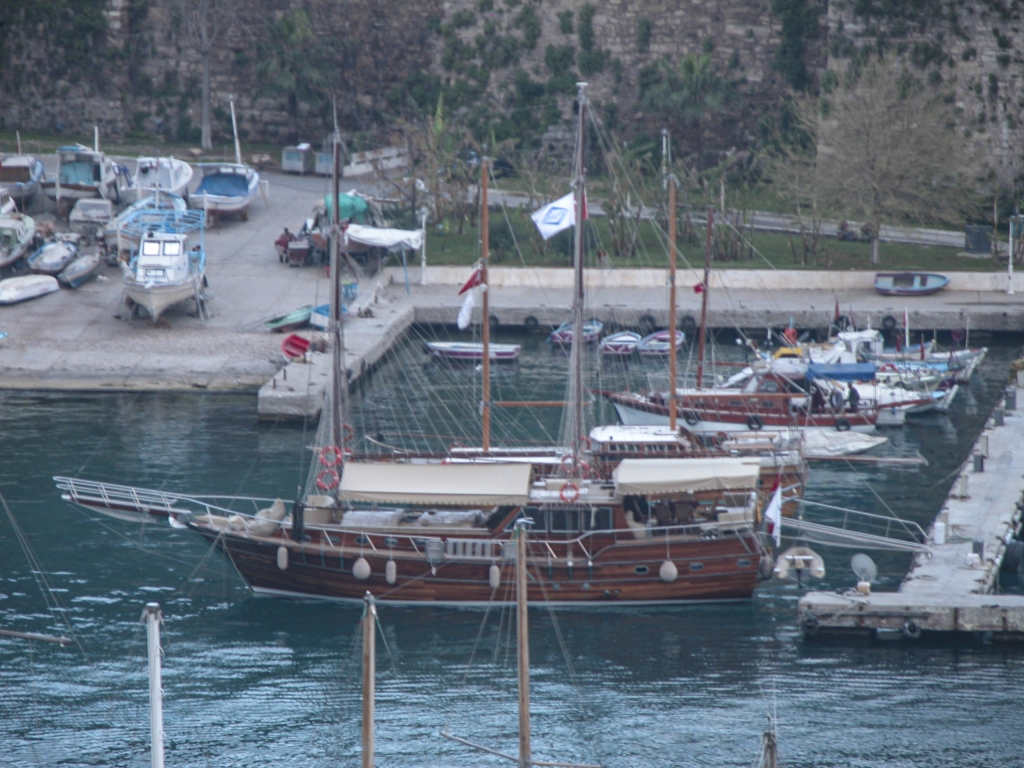 Sailing to Byzantium?
A beautiful two-masted wooden schooner dominates the Marina at Antalya.
