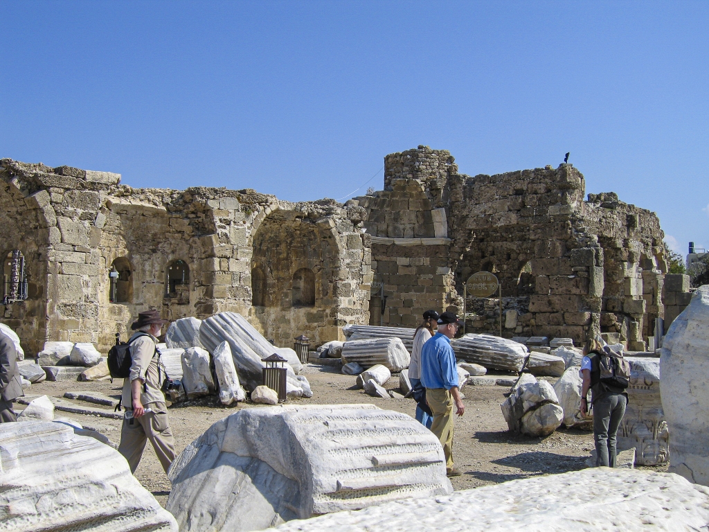 Basilica
A notorious heathen shamelessly  strolls by the remains of the 5th-century Christian basilica of Side.
