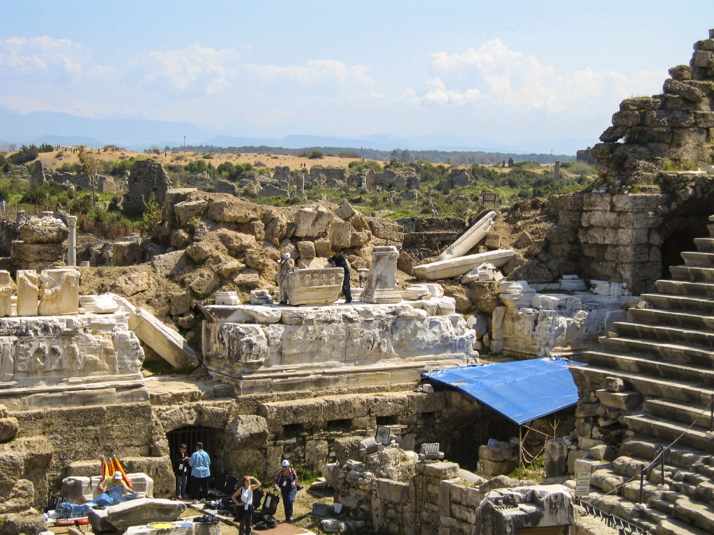 Side Agora
Beyond the collapsed walls of the theater, the remains of the ancient Agora are visible.  The Side Agora was a marketplace where pirates sold captives as slaves.  (Where do you think all those slaves in the ancient world came from?)
