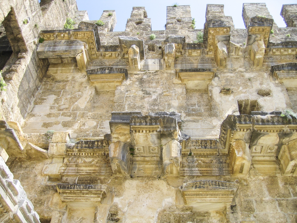 Stonework Close-up
Intricate stone carvings grace the walls of the theater.
