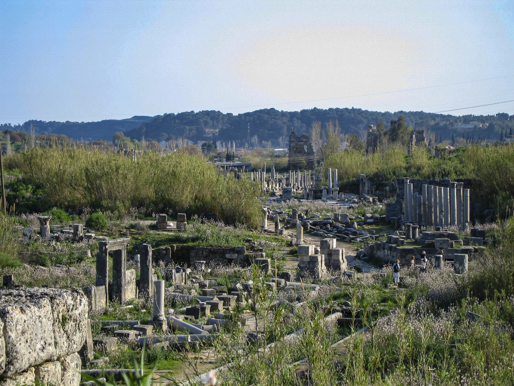View from the Acropolis
Sandie climbed halfway up the hill above the Nymphaeum to get this stunning overview of the ancient city of Perge.
