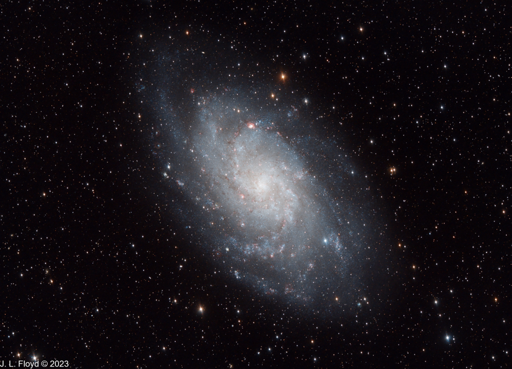 M33, the Triangulum Galaxy
2.73 million light-years away; third largest member of the Local Group of galaxies.
