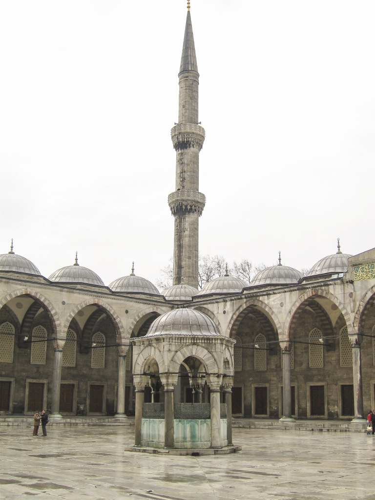 Blue Mosque - Fountain and Minaret
One of the six minarets of the Blue Mosque towers over the fountain in the forecourt of the Mosque.
