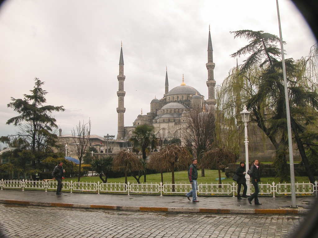 The Blue Mosque
The Blue Mosque was built on the site of the Grand Palace of the Byzantine Emperors.  Sultan Ahmed, who caused it to be built, felt it necessary to reassert the might and grandeur of the Ottoman Empire in a time of serious military reverses during the early 17th century.
