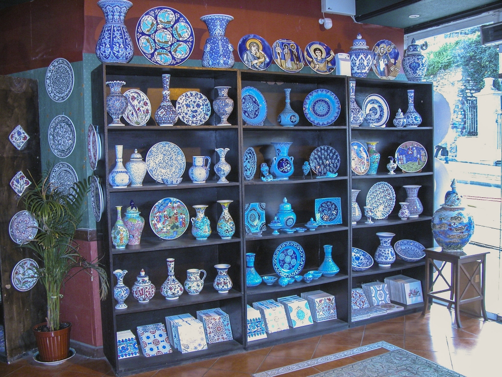 A Feast for the Eye
A fabulous array of ceramics is displayed on these shelves to lure passers-by into the store.

