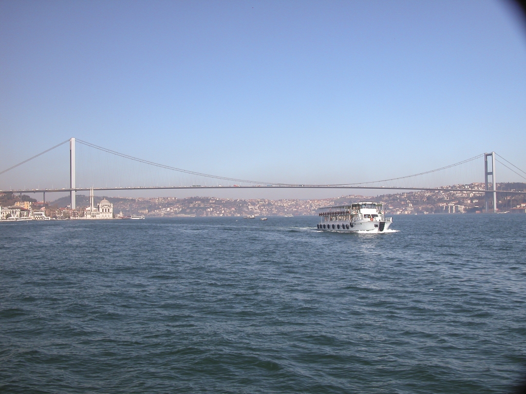 Bosphorus Bridge
The older of the two bridges spanning the Bosphorus.  (There has been a third added since this picture was taken.)  About 180,000 cars per day pass over it.
