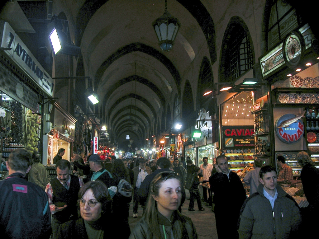 The Spice Bazaar
Upon disembarking from the cruise boat, we visited this covered mall, which has been around since 1664.  All kinds of spices, nuts, candies, etc., are sold here; Sandie emerged with a haul of various kinds of spices as well as Turkish Delights.
