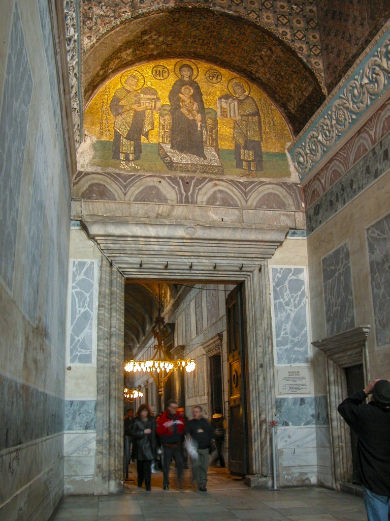 Southwestern Entrance
The mosaic in the tympanum (archway above the door) was plastered over after the Turkish conquest, but restored in 1849.
