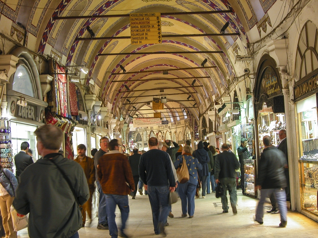 Grand Bazaar
The Kapalıçarşı ("covered market") is one of the oldest and largest indoor malls in the world.  It traces its beginnings to shortly after the Turkish conquest, and since then has grown to over 4,000 shops distributed over 61 covered avenues.

