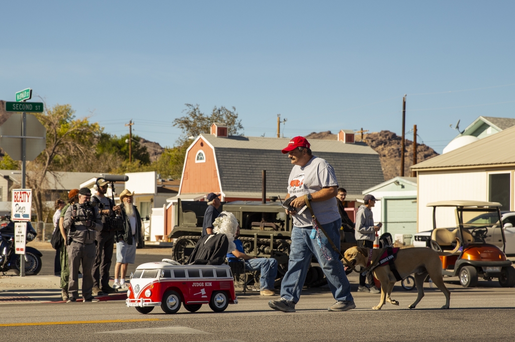 Judge Kim
The local justice of the peace, with his ride, handler and mascot.
