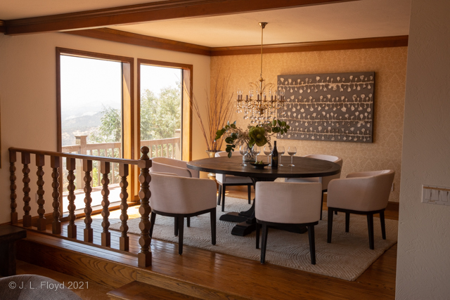 Dining Room
The main dining area of the Crestmont house is next to the living room; both look south over Napa Valley.
