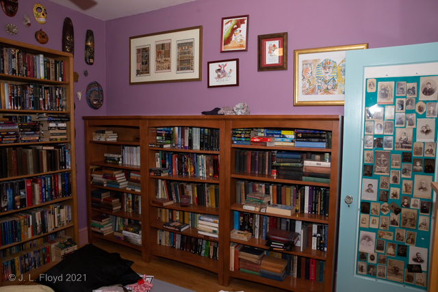 A Librarians' Library
Books, pictures and a collection of exotic masks.
