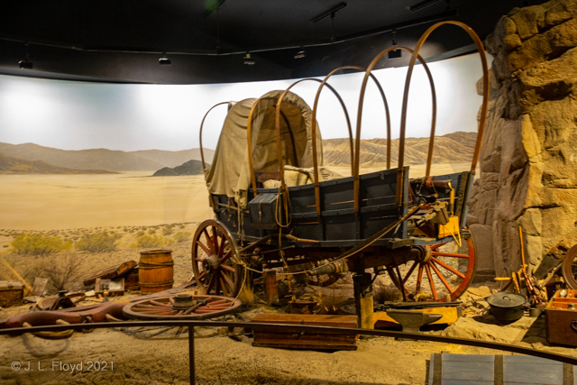 Mattox Family RV
In reality, an Oregon Trail Conestoga wagon.  This example had the equivalent for its time of what today would be a flat tire. (Actually this is just the museum's way of making it harder to steal.).
