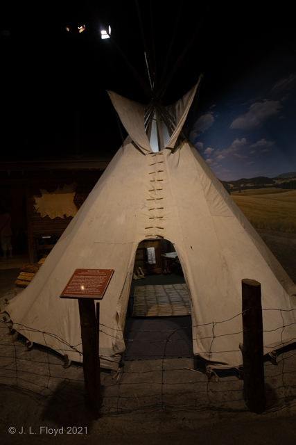 Reservation Tipi
Plateau Indians continued to put up tipis even after they moved into regular houses, and some still use them to house visitors (especially white tourists looking for the authentic Indian experience, who pay lucrative fees for the privilege), or to sleep in during hot summer months (because it was better than the air conditioning supplied by the housing contractors).
