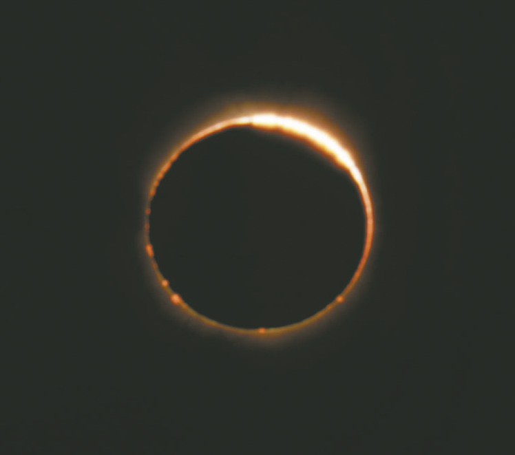 As good as it gets
This image, captured near the end of totality, shows the rominences as well as the incipient diamond ring,
